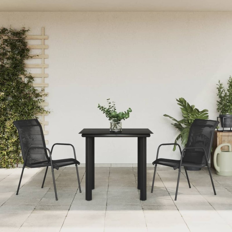 vidaXL Juego de comedor para jardín 3 piezas acero y textilene negro vidaXL Juego de comedor para jardín 3 piezas acero y textilene negro
