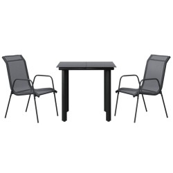 vidaXL Juego de comedor para jardín 3 piezas acero y textilene negro