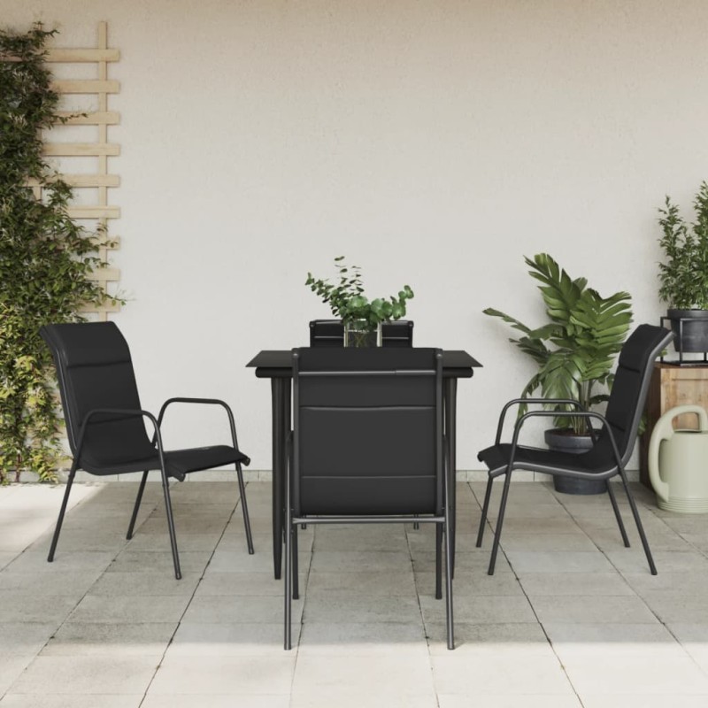 vidaXL Juego de comedor para jardín 5 piezas acero y textilene negro