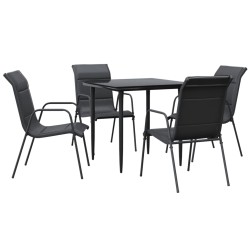 vidaXL Juego de comedor para jardín 5 piezas acero y textilene negro
