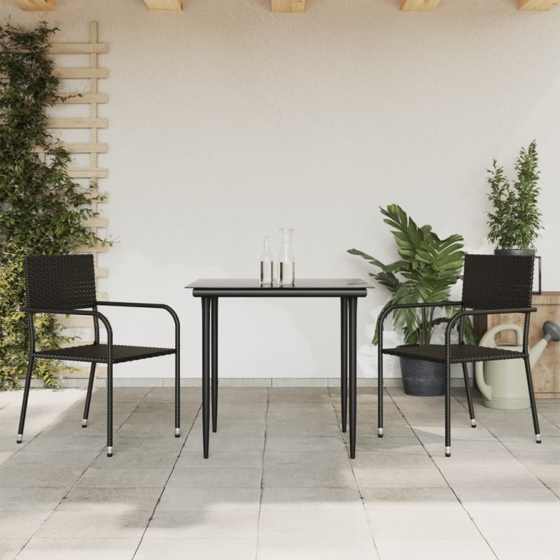 vidaXL Juego de comedor de jardín 3 pzas ratán sintético y acero negro vidaXL Juego de comedor de jardín 3 pzas ratán sintético y acero negro