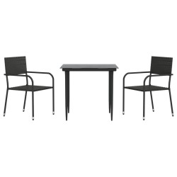 vidaXL Juego de comedor de jardín 3 pzas ratán sintético y acero negro