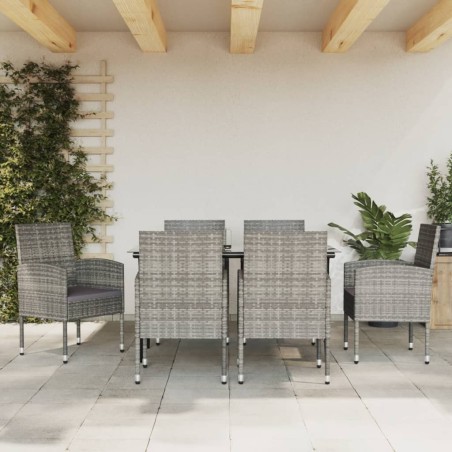 vidaXL Juego de comedor jardín 7 pzas ratán sintético acero gris negro