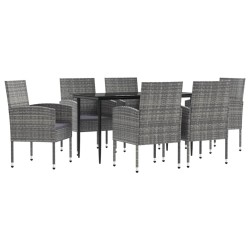 vidaXL Juego de comedor jardín 7 pzas ratán sintético acero gris negro
