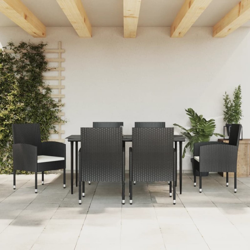 vidaXL Juego de comedor de jardín 7 pzas ratán sintético y acero negro
