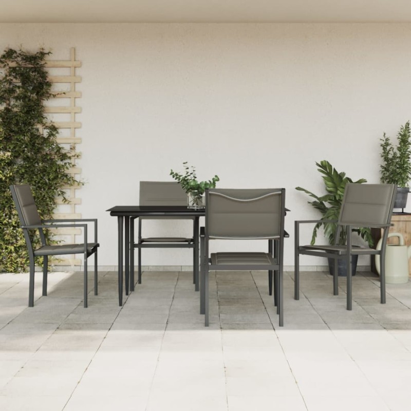 vidaXL Juego de comedor para jardín 5 piezas acero y textilene negro vidaXL Juego de comedor para jardín 5 piezas acero y textilene negro