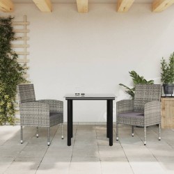 vidaXL Juego de comedor jardín 3 pzas ratán sintético acero gris negro