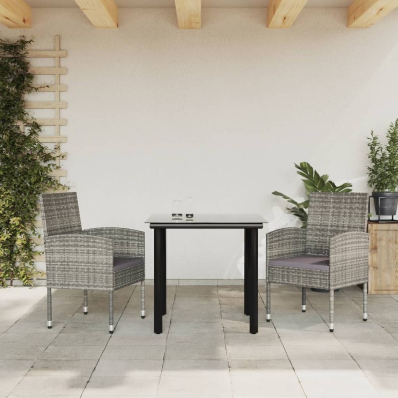 vidaXL Juego de comedor jardín 3 pzas ratán sintético acero gris negro