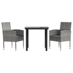 vidaXL Juego de comedor jardín 3 pzas ratán sintético acero gris negro