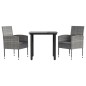 vidaXL Juego de comedor jardín 3 pzas ratán sintético acero gris negro
