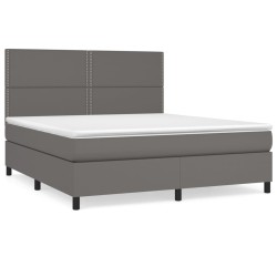 vidaXL Cama box spring con colchón cuero sintético gris 180x200 cm