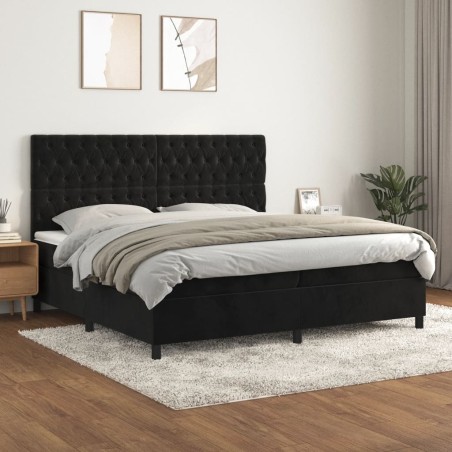 vidaXL Cama box spring con colchón terciopelo negro 200x200 cm