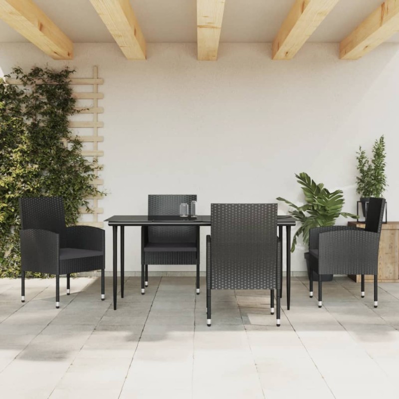 vidaXL Juego de comedor de jardín 5 pzas ratán sintético y acero negro vidaXL Juego de comedor de jardín 5 pzas ratán sintético y acero negro