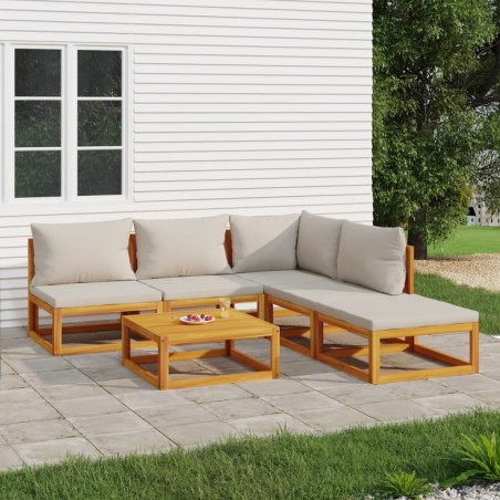 vidaXL Set muebles de jardín 6 pzas madera maciza y cojines gris claro