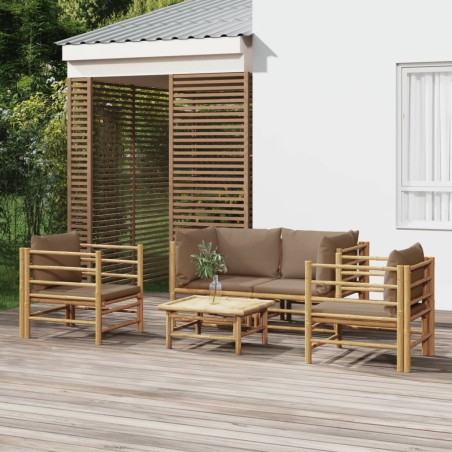 vidaXL Set de muebles de jardín 5 piezas bambú y cojines gris taupé