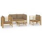 vidaXL Set de muebles de jardín 5 piezas bambú y cojines gris taupé vidaXL Set de muebles de jardín 5 piezas bambú y cojines gris taupé