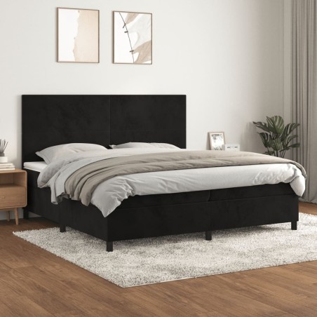 vidaXL Cama box spring con colchón terciopelo negro 200x200 cm