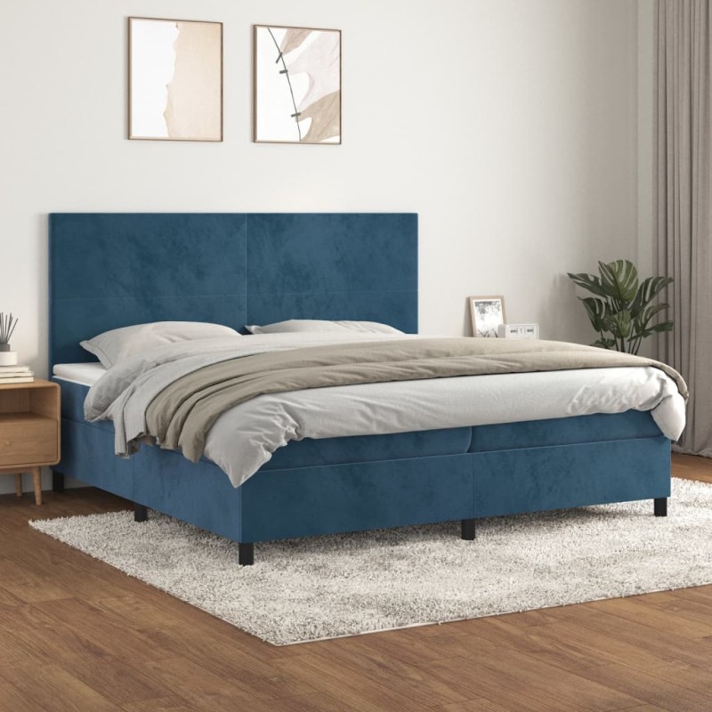 vidaXL Cama box spring con colchón terciopelo azul oscuro 200x200 cm vidaXL Cama box spring con colchón terciopelo azul oscuro 200x200 cm