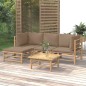 vidaXL Set de muebles de jardín 5 piezas bambú y cojines gris taupé vidaXL Set de muebles de jardín 5 piezas bambú y cojines gris taupé