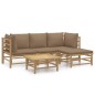 vidaXL Set de muebles de jardín 5 piezas bambú y cojines gris taupé vidaXL Set de muebles de jardín 5 piezas bambú y cojines gris taupé