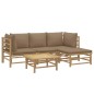 vidaXL Set de muebles de jardín 5 piezas bambú y cojines gris taupé vidaXL Set de muebles de jardín 5 piezas bambú y cojines gris taupé