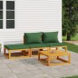 vidaXL Juego muebles de jardín 4 piezas madera maciza y cojines verdes