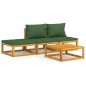 vidaXL Juego muebles de jardín 4 piezas madera maciza y cojines verdes