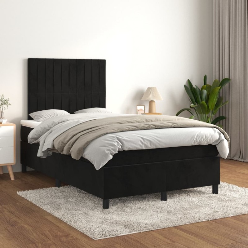 vidaXL Cama box spring con colchón terciopelo negro 120x200 cm vidaXL Cama box spring con colchón terciopelo negro 120x200 cm