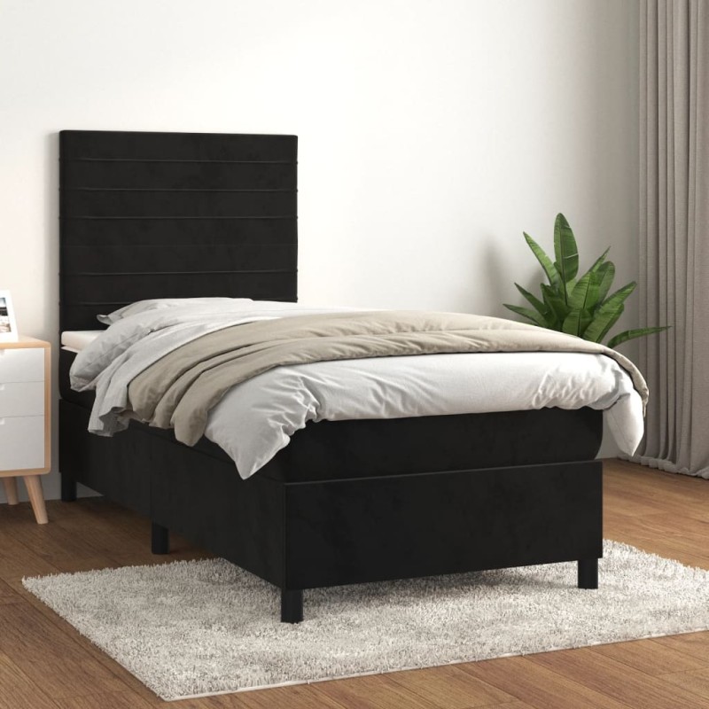 vidaXL Cama box spring con colchón terciopelo negro 80x200 cm vidaXL Cama box spring con colchón terciopelo negro 80x200 cm