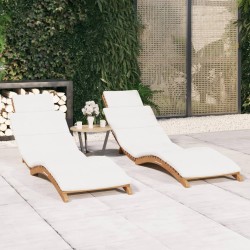 vidaXL Tumbonas con cojines 2 unidades madera maciza de teca