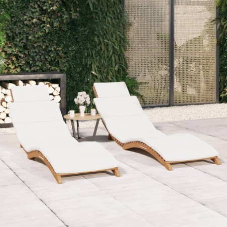 vidaXL Tumbonas con cojines 2 unidades madera maciza de teca