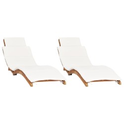 vidaXL Tumbonas con cojines 2 unidades madera maciza de teca