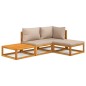 vidaXL Set muebles de jardín 4 pzas madera maciza y cojines gris taupé vidaXL Set muebles de jardín 4 pzas madera maciza y cojines gris taupé
