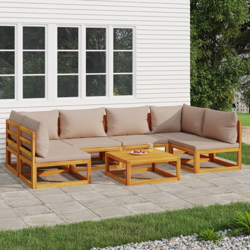vidaXL Set muebles de jardín 7 pzas madera maciza y cojines gris taupé vidaXL Set muebles de jardín 7 pzas madera maciza y cojines gris taupé