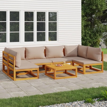 vidaXL Set muebles de jardín 7 pzas madera maciza y cojines gris taupé