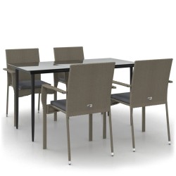 vidaXL Set comedor jardín 5 pzas y cojines ratán sintético negro gris