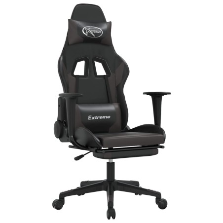 vidaXL Silla gaming con reposapiés cuero sintético negro gris
