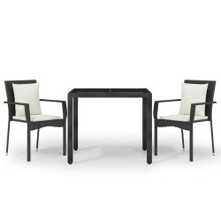 vidaXL Set comedor de jardín 3 pzas con cojines ratán sintético negro