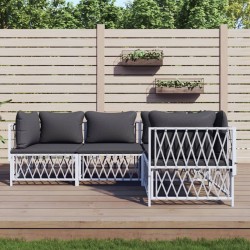 vidaXL Juego de muebles de jardín 4 piezas y cojines acero blanco