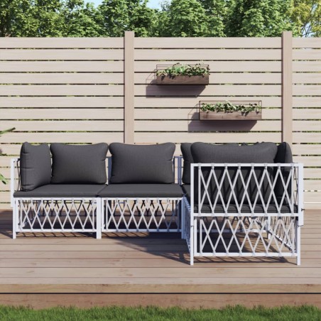 vidaXL Juego de muebles de jardín 4 piezas y cojines acero blanco