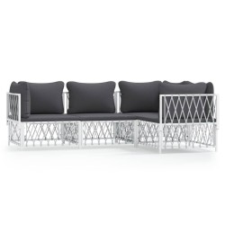 vidaXL Juego de muebles de jardín 4 piezas y cojines acero blanco