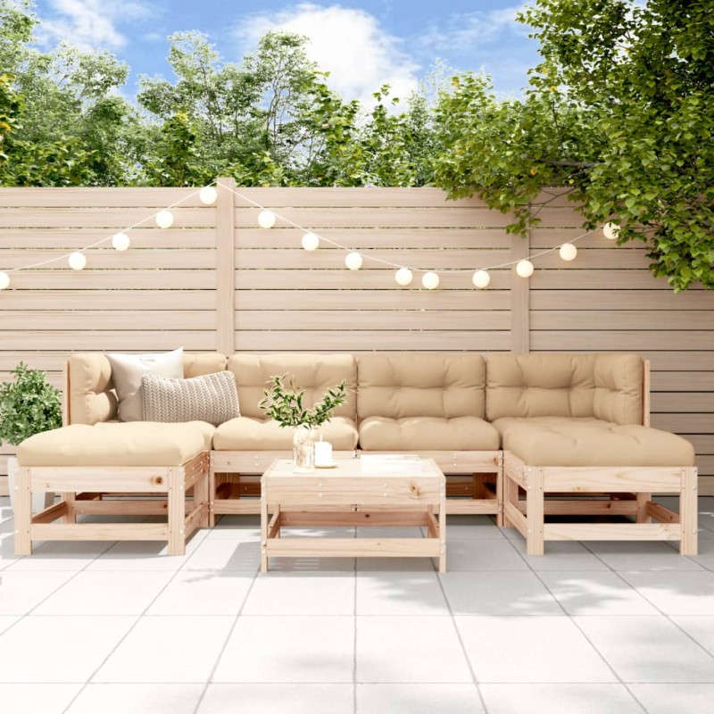 vidaXL Juego de muebles de jardín 7 piezas y cojines madera maciza vidaXL Juego de muebles de jardín 7 piezas y cojines madera maciza