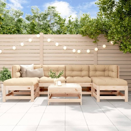 vidaXL Juego de muebles de jardín 7 piezas y cojines madera maciza