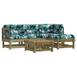 vidaXL Juego de muebles jardín 5 pzas y cojines madera pino impregnada