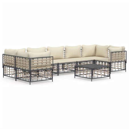 vidaXL Juego de muebles de jardín 8 pzas y cojines ratán PE antracita