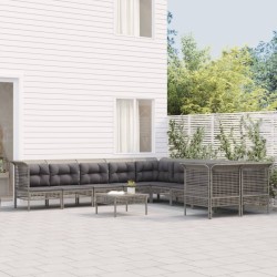 vidaXL Set de muebles de jardín 10 pzas y cojines ratán sintético gris