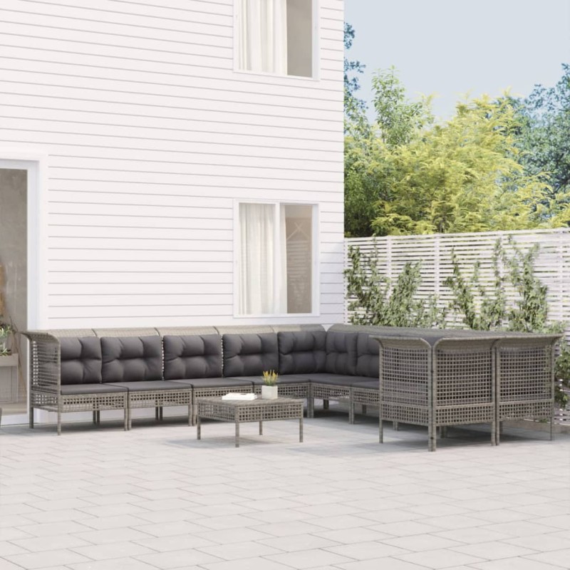 vidaXL Set de muebles de jardín 10 pzas y cojines ratán sintético gris vidaXL Set de muebles de jardín 10 pzas y cojines ratán sintético gris