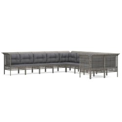 vidaXL Set de muebles de jardín 10 pzas y cojines ratán sintético gris