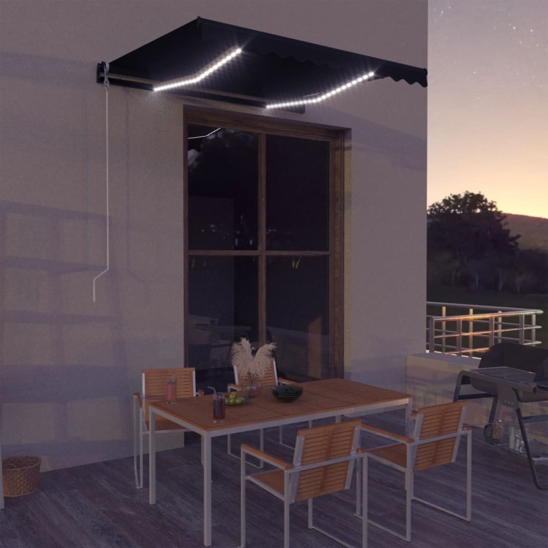 vidaXL Toldo retráctil manual con LED gris antracita 300x250 cm vidaXL Toldo retráctil manual con LED gris antracita 300x250 cm