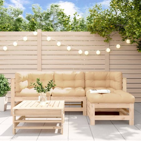 vidaXL Juego de muebles de jardín 5 piezas y cojines madera maciza